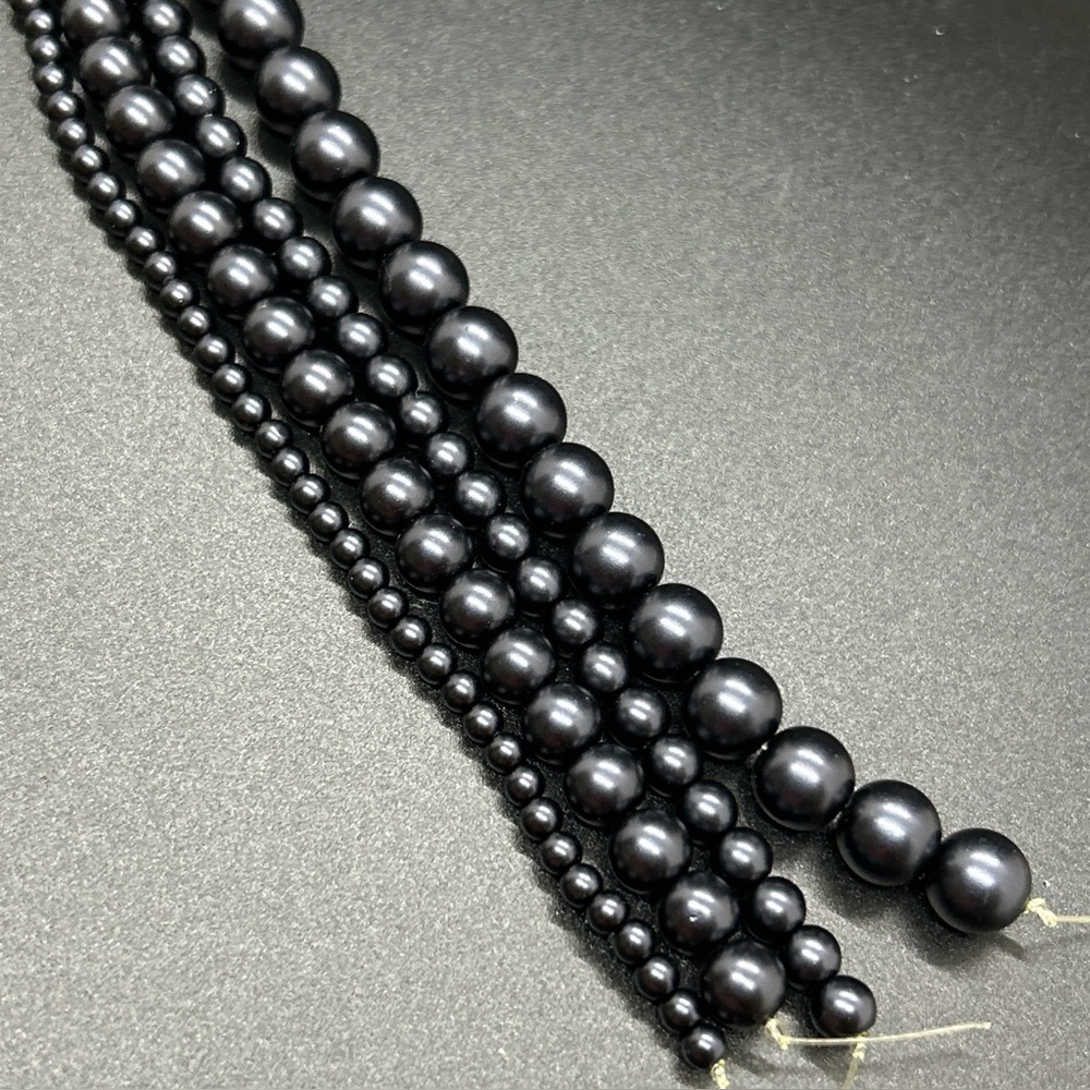 Glass Pearl Beads Black Matte 4 Strands Bead Landing Round